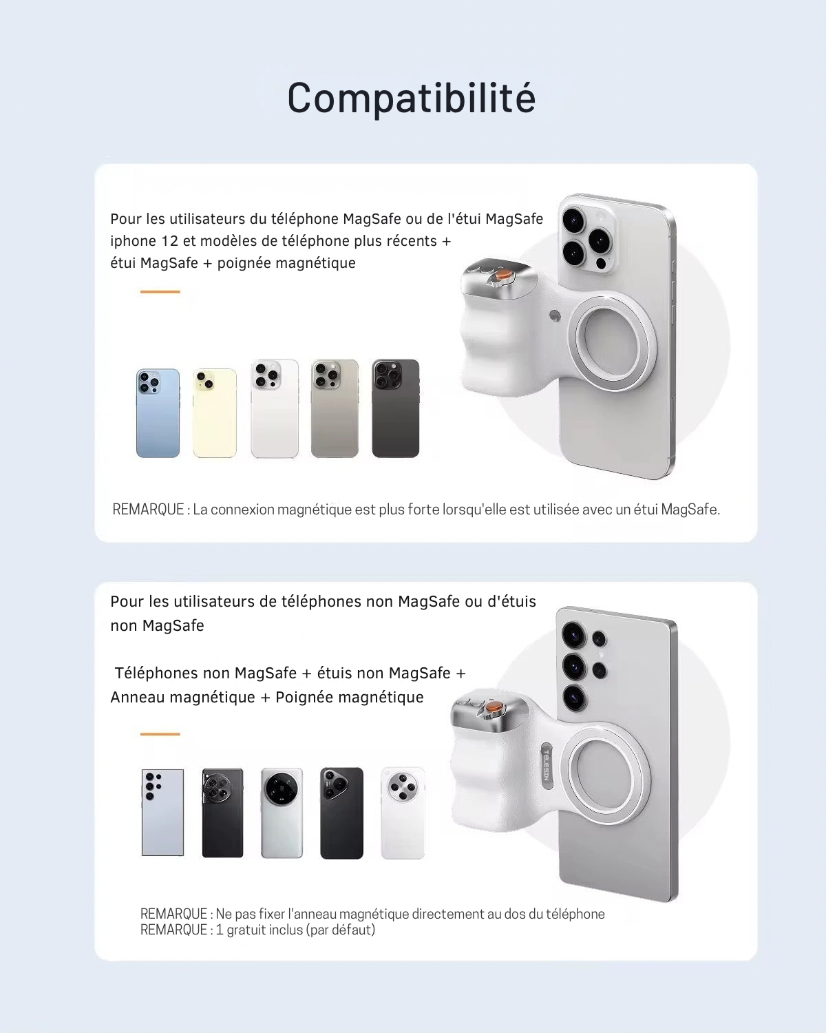 Grip Magnétique Smartphone avec Lumière Led - TELESIN CoolTrucs™