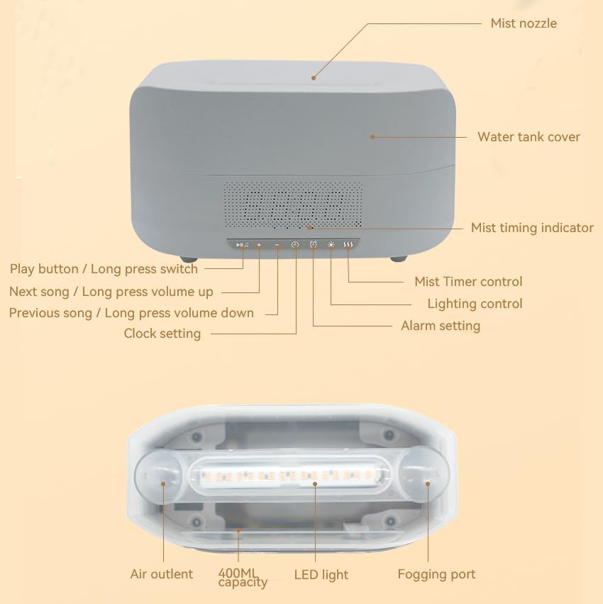 Diffuseur à effet flamme 400mL – Humidificateur, enceinte Bluetooth & réveil LED CoolTrucs™