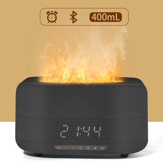 Diffuseur à effet flamme 400mL – Humidificateur, enceinte Bluetooth & réveil LED CoolTrucs™