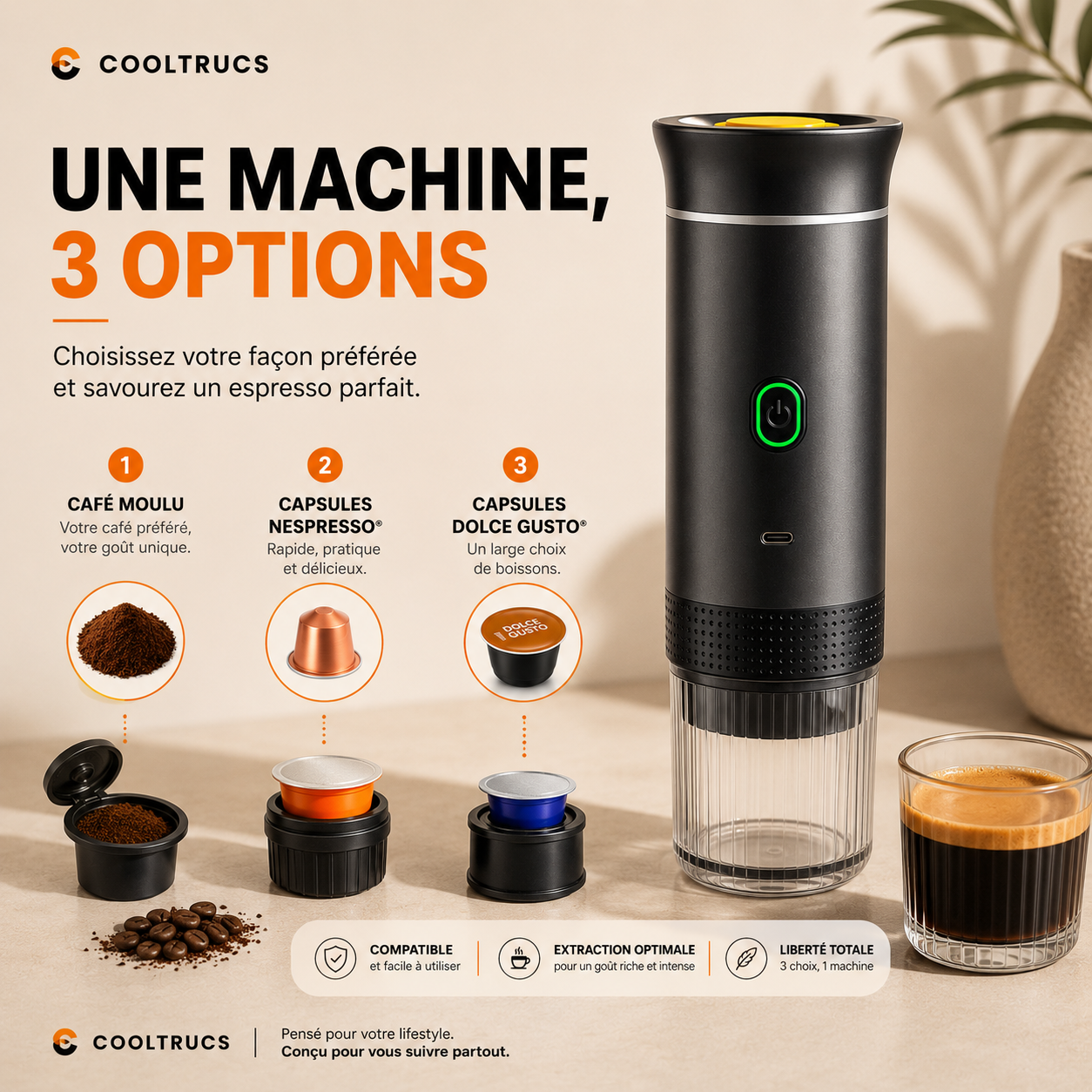 ☕ Machine à Café Portable CoolCafé™ | Nespresso Compatible CoolTrucs™