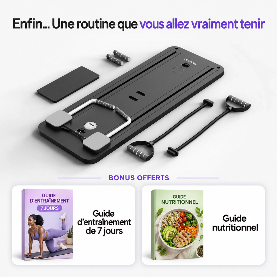 La planche de Pilates CoolTrucs avec ses accessoires et ses guides offerts