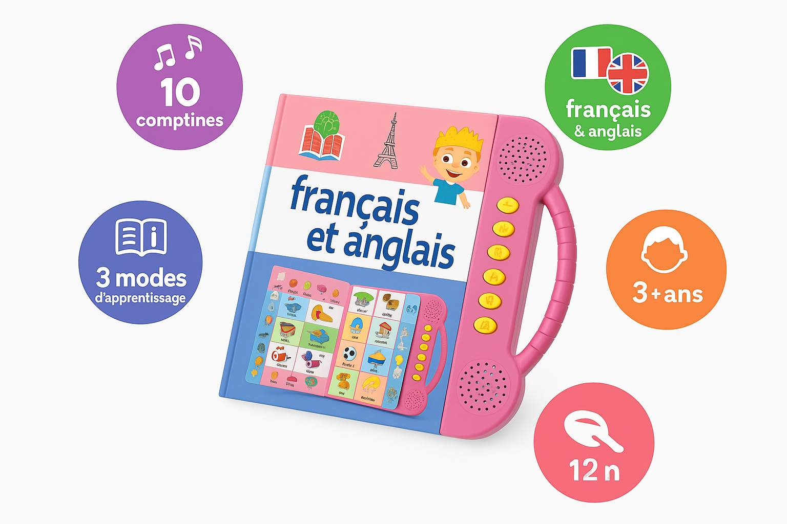 Livre électronique Bilingue Français & Anglais  | +150 mots, comptines et Jeux éducatif | 3ans et Plus CoolTrucs™
