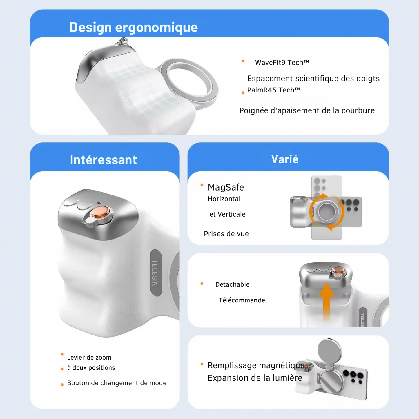 Grip Magnétique Smartphone avec Lumière Led. CoolTrucs™