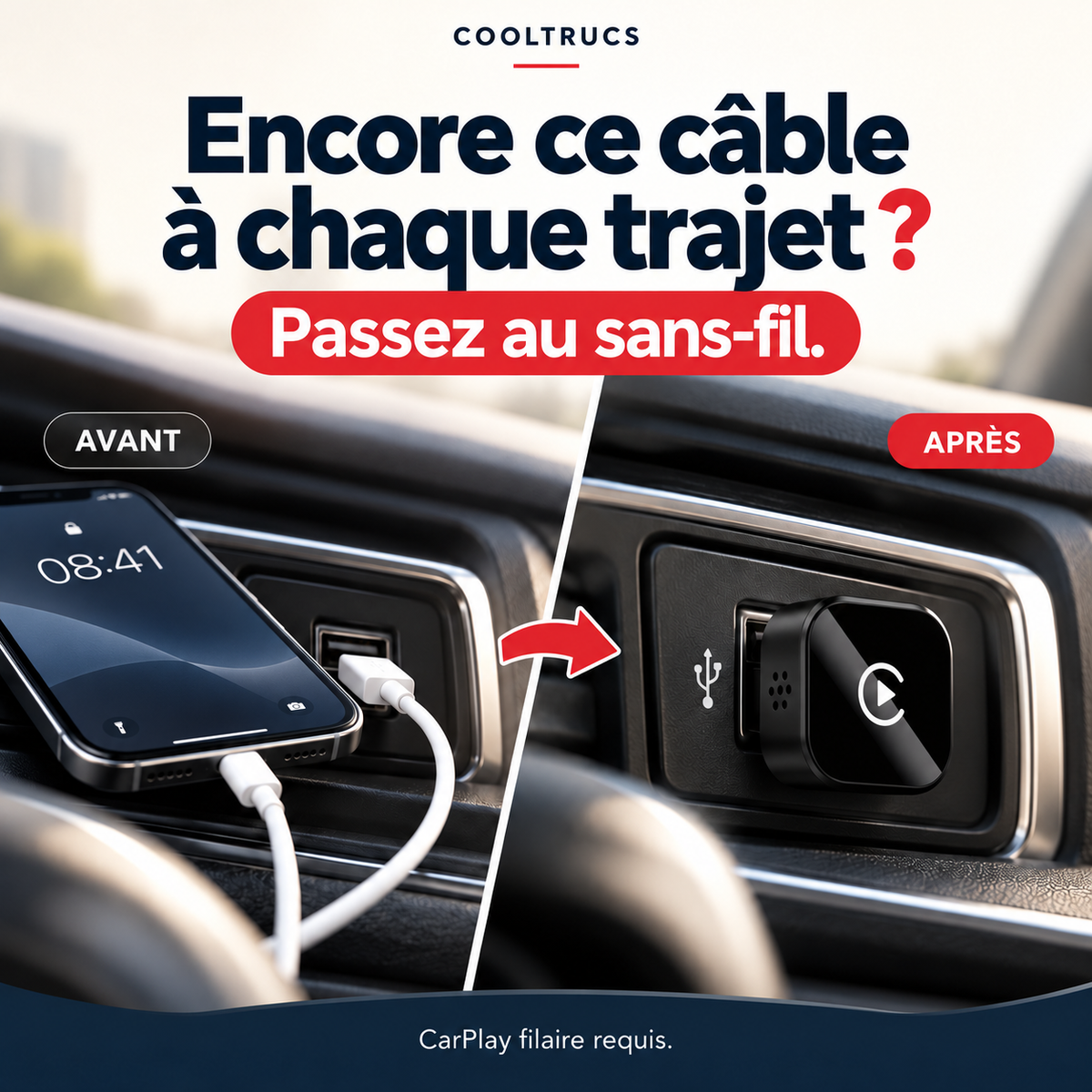 Adaptateur CarPlay & Android Auto Sans Fil CoolTrucs™