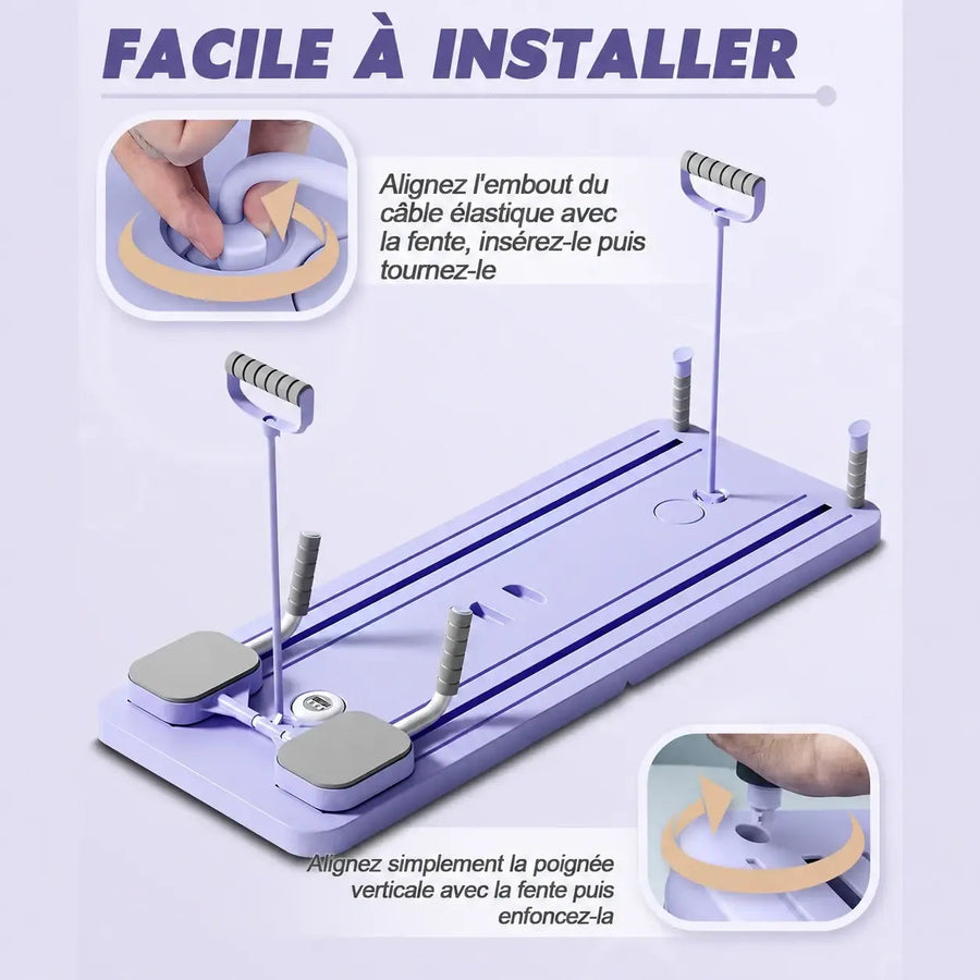 Installation des élastiques sur la planche de Pilates